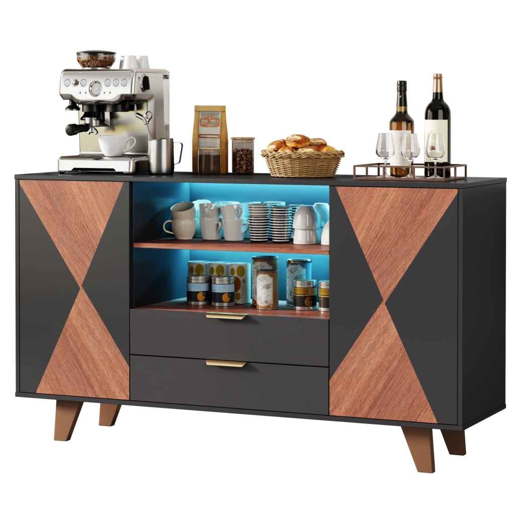 Sideboard in MDF con illuminazione LED RGB, 150x40x90 cm, con ripiani regolabili e cassetti, per soggiorno e sala da pranzo
