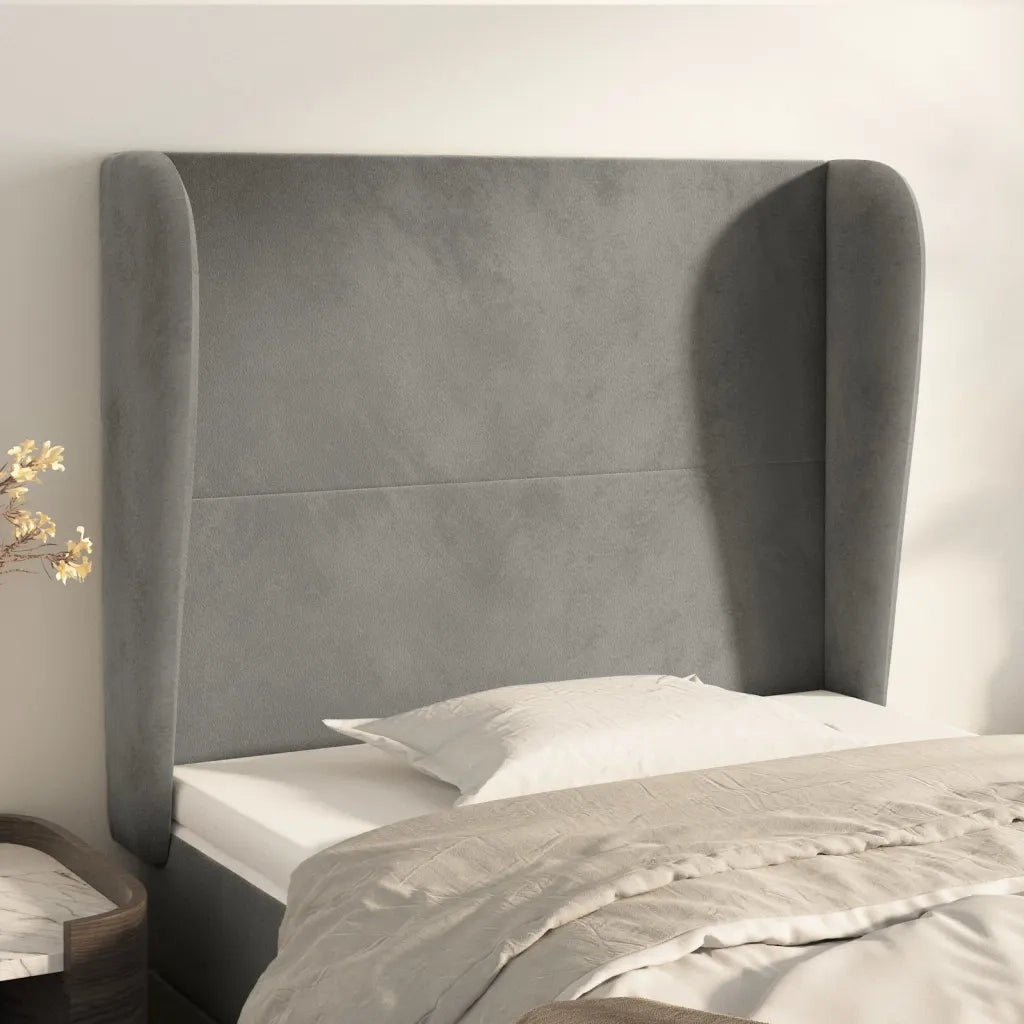 Testiera | Testata ad Orecchio Grigio Chiaro 83x23x118/128 cm in Velluto