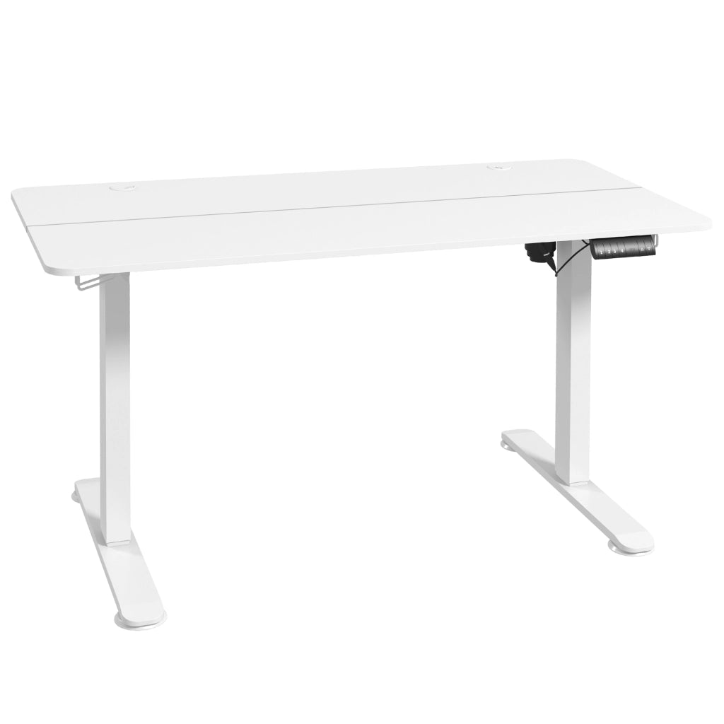 Scrivania regolabile in altezza elettrica con 4 memorie passacavi e ganci bianca 140 × 70 × 72–116 cm