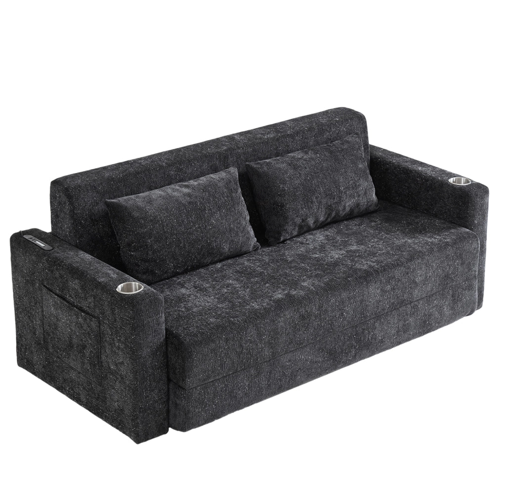 Divano letto 2 in 1 in ciniglia con funzioni integrate