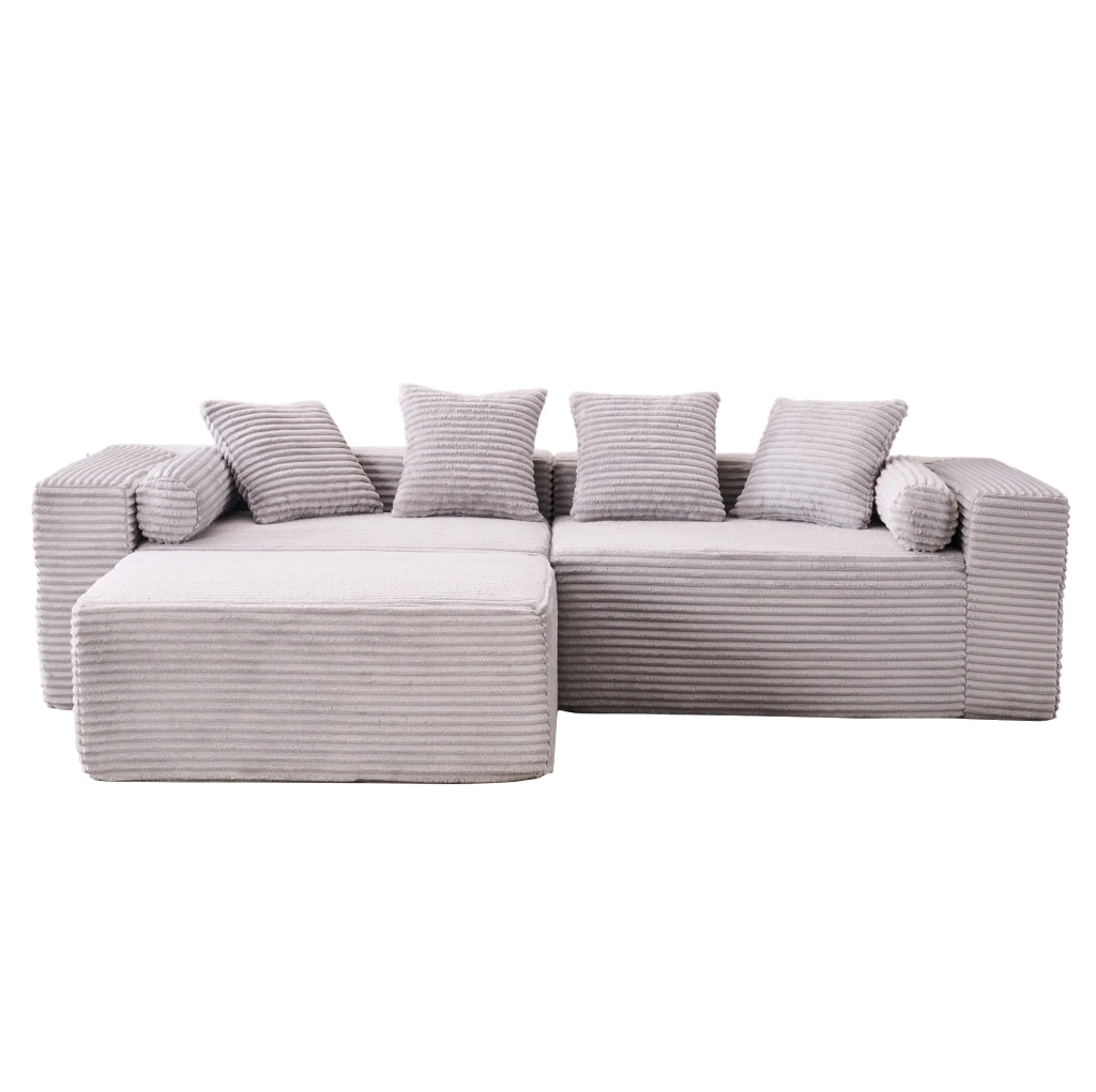 Divano componibile a L con chaise longue; 3 elementi indipendenti; grigio