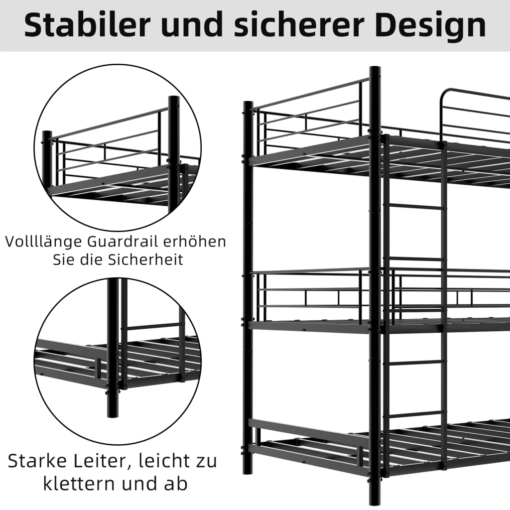 letto a castello in ferro nero 92 x 192 cm