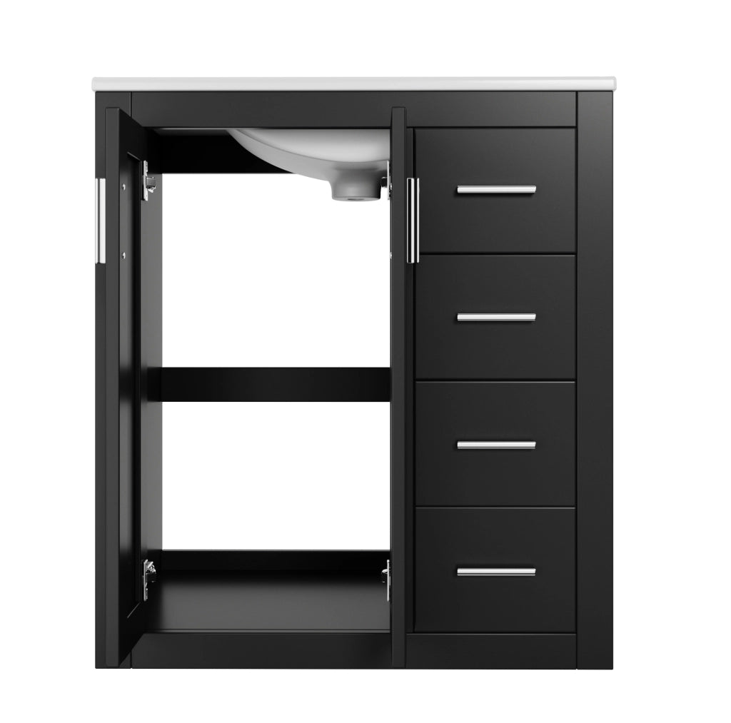 Mobile bagno freestanding 76x46;5x85;5 cm con lavabo in ceramica; 3 cassetti e 2 ante nero HOMVRA