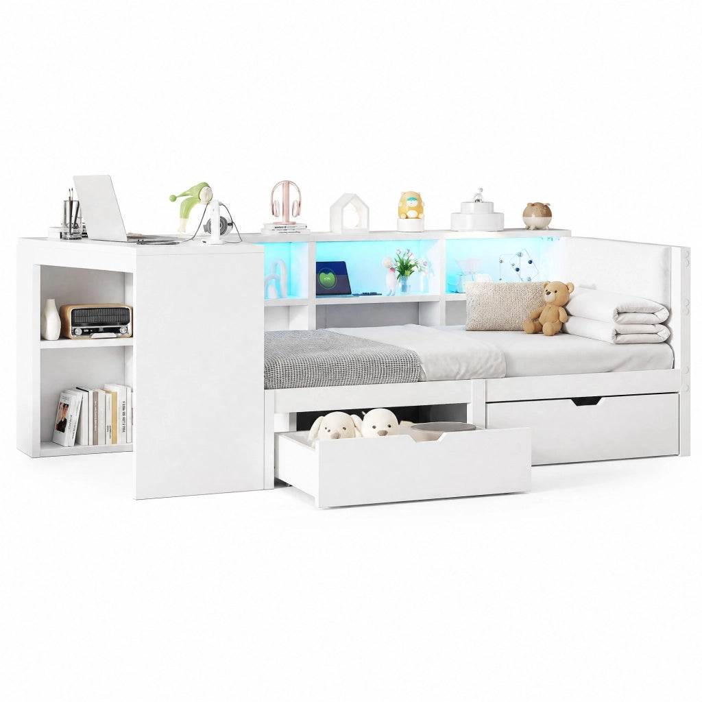 Letto piattaforma 90 x 200 cm con cassetti, prese USB e LED