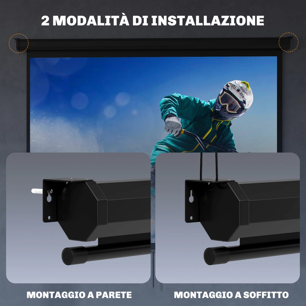 Telo per Proiettore 84" Formato 4:3 Angolo di 160° e Montaggio a Soffitto o Parete Nero