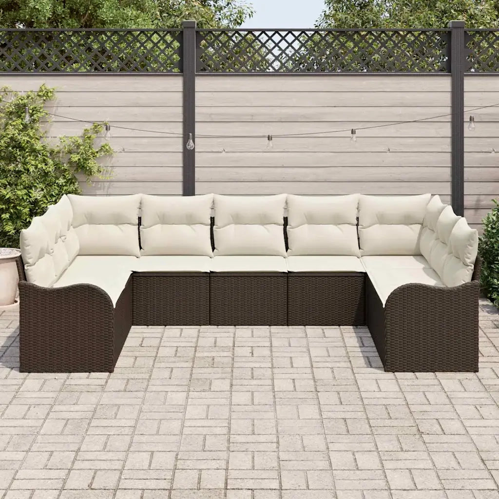 Set Divano da Giardino 9 pcs Marrone e bianco polyrattan