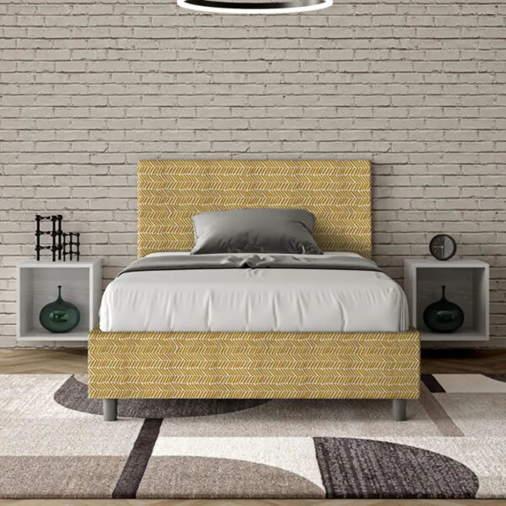 Letto una piazza e mezza con rete imbottito 120x200 tessuto Aragona 3 giallo Adele