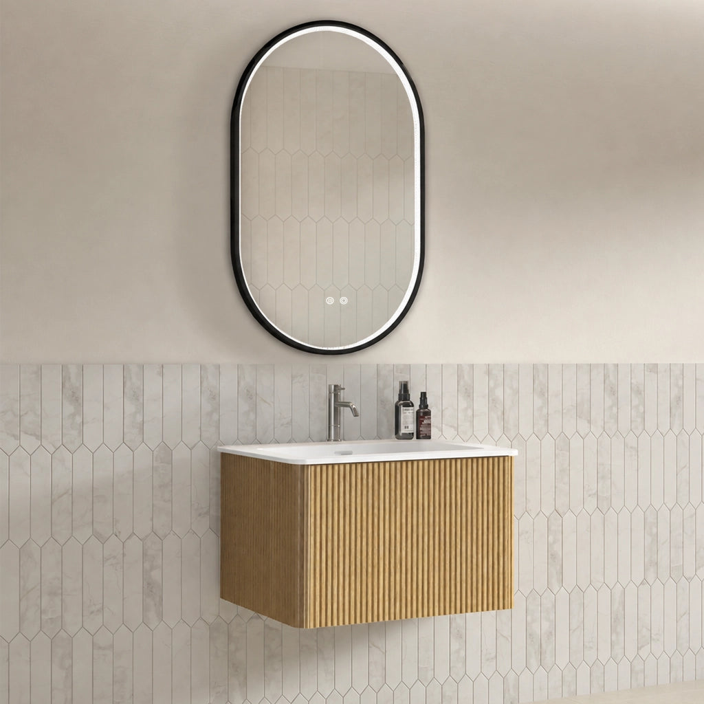 Mobile da Bagno con Lavabo Integrato e Specchio LED, per Bagno, in MDF