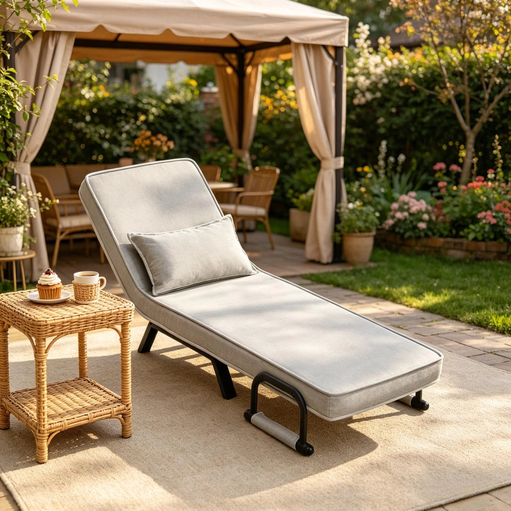 Poltrona letto 3 in 1 con schienale regolabile in 5 posizioni rivestita in lino grigio chiaro 65 × 78 × 75 cm