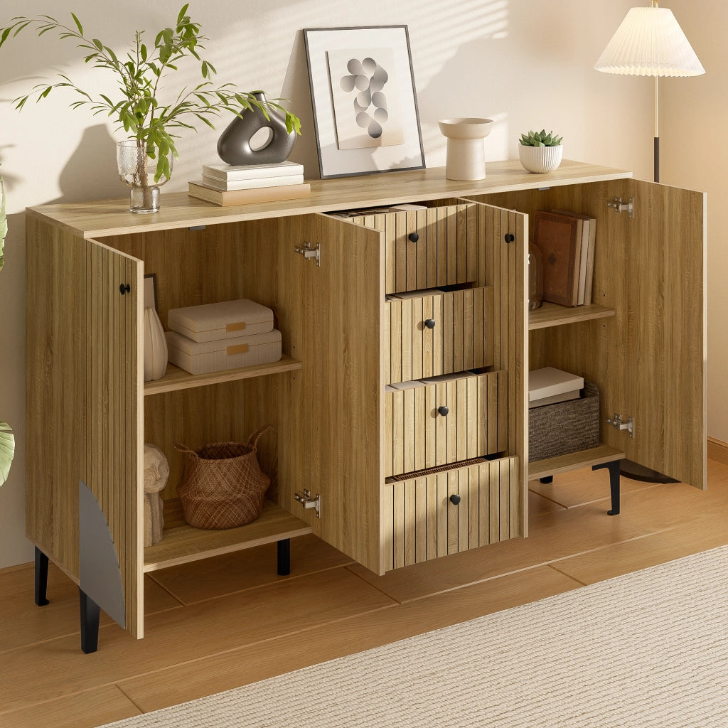 Madia con 4 Ante e 4 Cassetti per Soggiorno Sala da Pranzo o Ingresso in Pannello di Particelle 160 × 36 × 94 cm Rovere