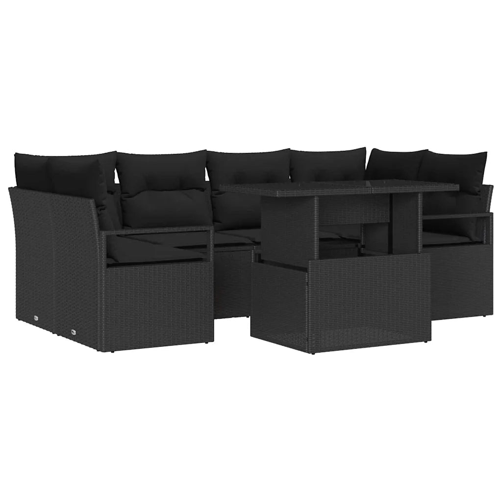 Set Divano da Giardino con archiviazione 7 pcs Nero polyrattan