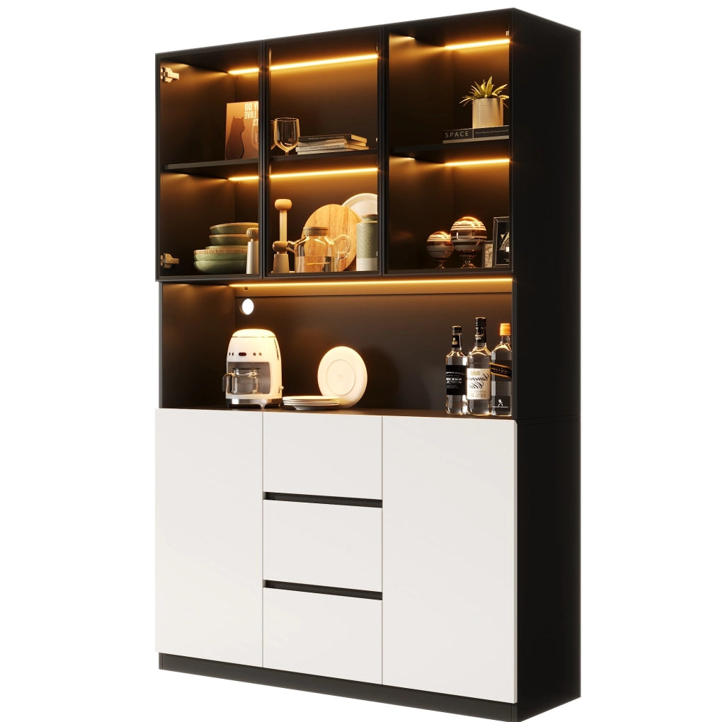 Vetrina con LED multicolore 120x40x200 cm con 3 cassetti e 2 ante in MDF nera