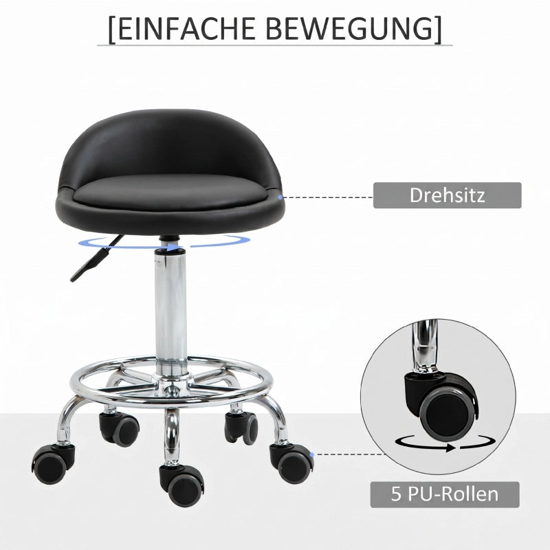 Sedia da Ufficio con Ruote Set da 2 con Schienale, Altezza Regolabile e Poggiapiedi, in Ecopelle, Nero, 38 × 38 × 57-72 cm