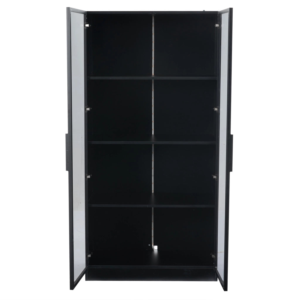Vetrina in truciolato con porte in vetro e illuminazione LED controllabile tramite app, 80x40x160 cm, mobile alto per soggiorno nero