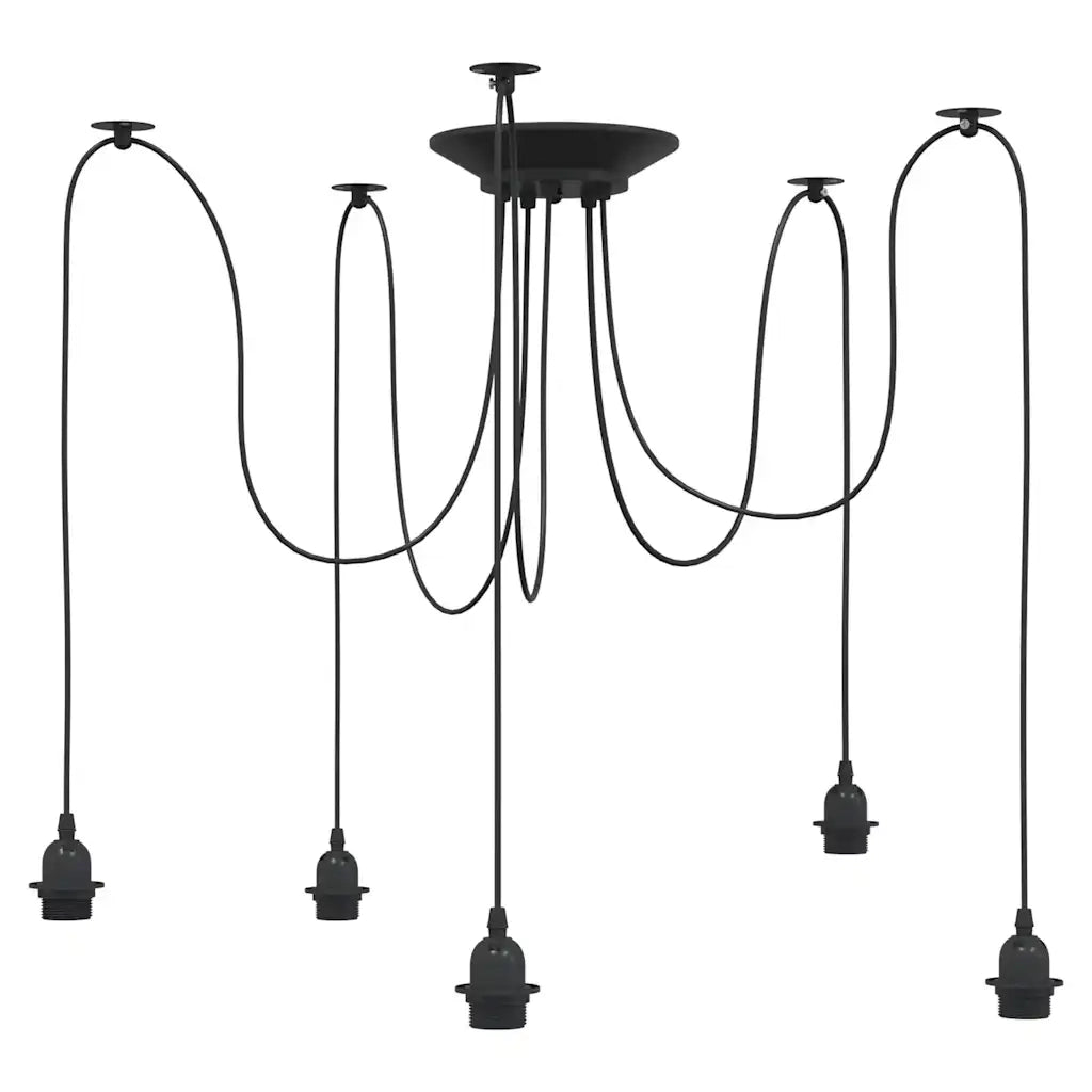 Lampada a Sospensione con 5 Portalampada E27 in Metallo Nero 4103454