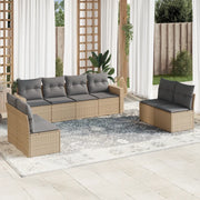 Set Divano da Giardino 9 pz con Cuscini Beige in Polyrattan