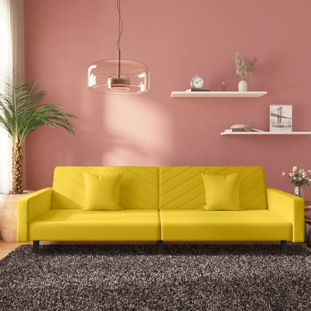 Divano letto | Sof¨¤ letto | Letto singolo a 2 Posti con 2 Cuscini Giallo in Velluto