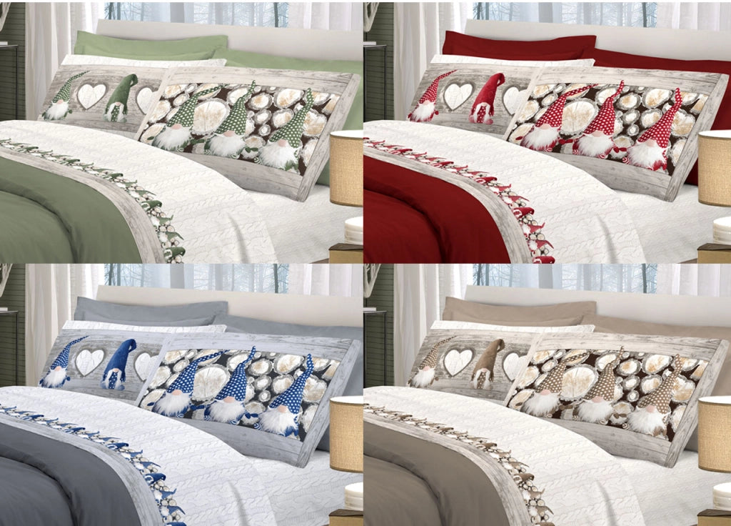 Completo Lenzuola Linea Pensieri Delicati 100% Cotone Disegno Gnomi - Piazza E Mezza - Beige
