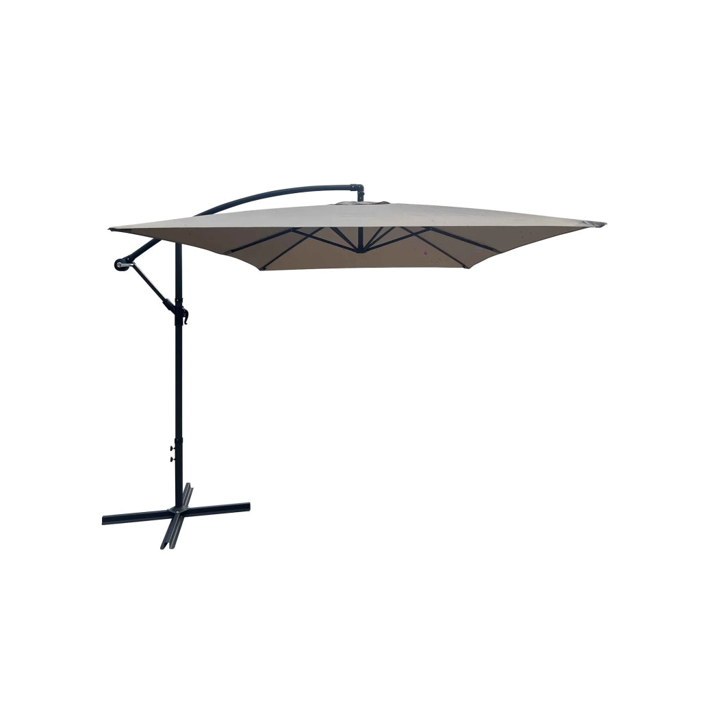 Ombrellone rettangolare da giardino Sora, decentrato (300x200 cm), acciaio e poliestere, palo diam. 48 mm, apertura antivento con manovella, base a croce, colore talpa