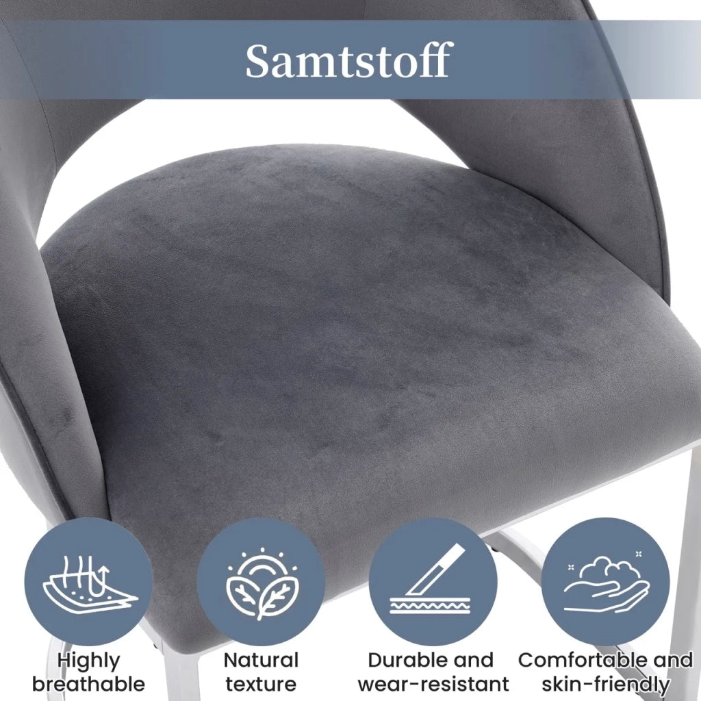 4 Sedie da Pranzo in Velluto Grigio, Gambe Argentate, Design Moderno, Comode e Traspiranti per Soggiorno, Ristorante e Caffè