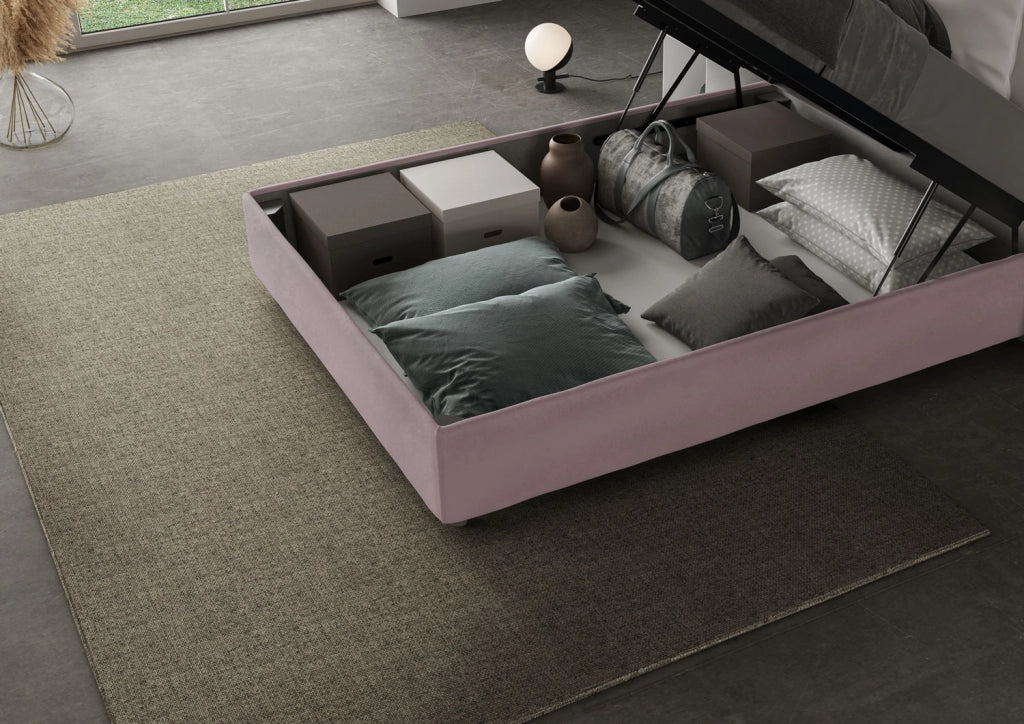 BS COM Letto una piazza e mezza contenitore imbottito 120x190 microfibra glicine