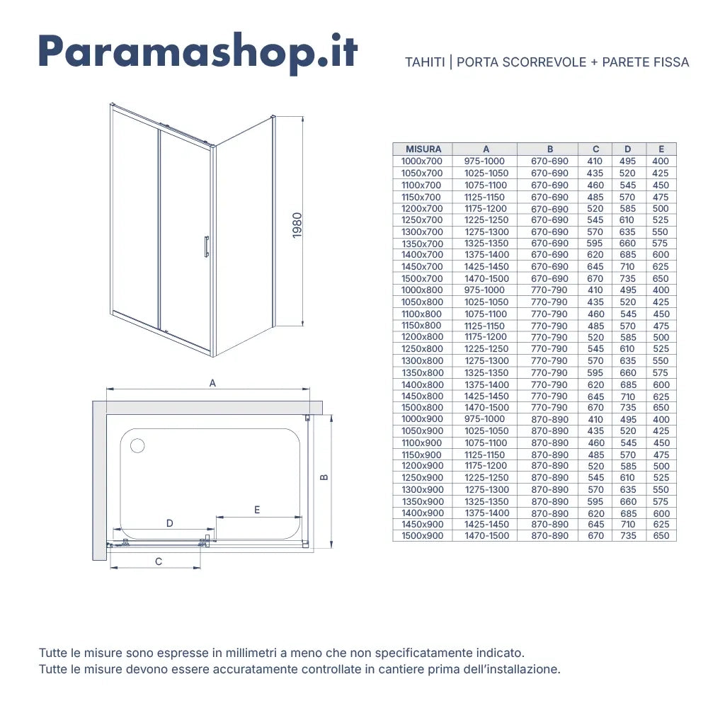 Box doccia 80x125 cm scorrevole profili cromati vetro temperato 6mm trasparente anticalcare h198 | Tahiti