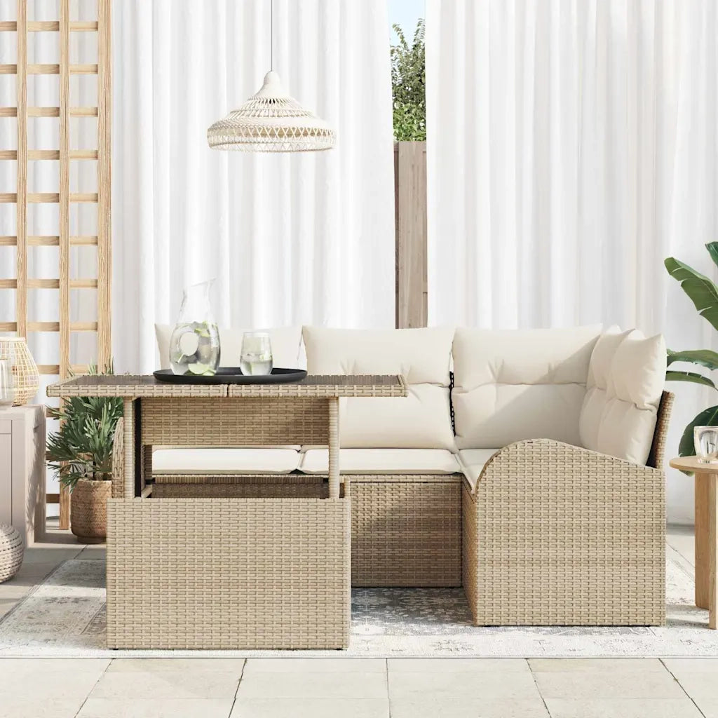 Set Divano da Giardino con cuscino 5 pcs Beige Poly Rattan