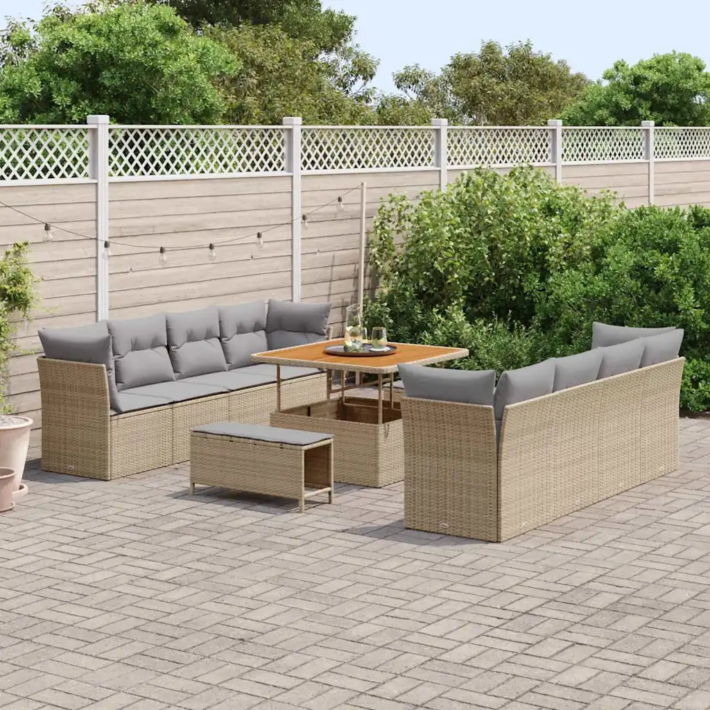Set Divano da Giardino 11 pcs Beige polyrattan