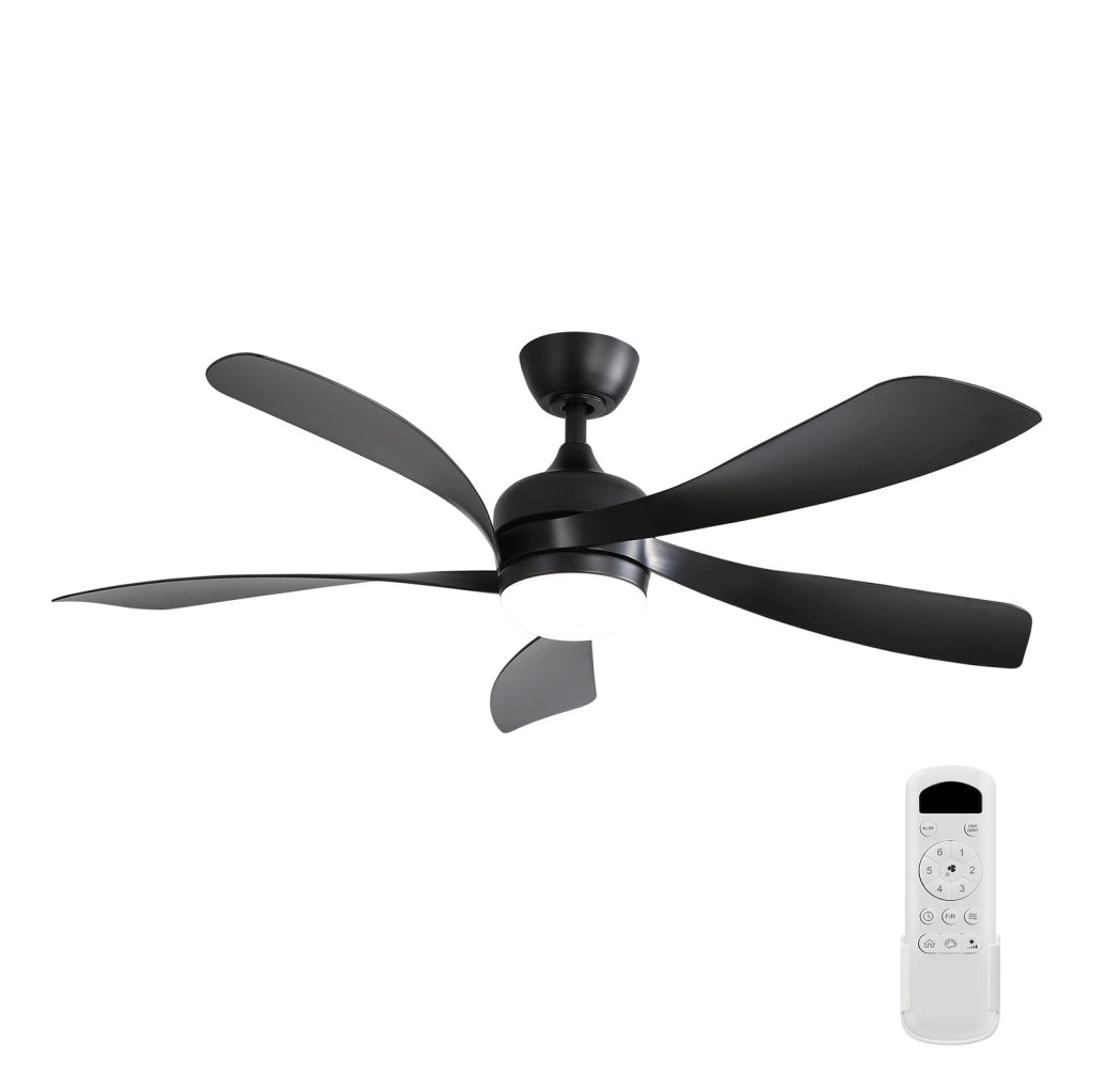 Ventilatore da soffitto nero in ABS con LED 18 W, motore DC reversibile e telecomando