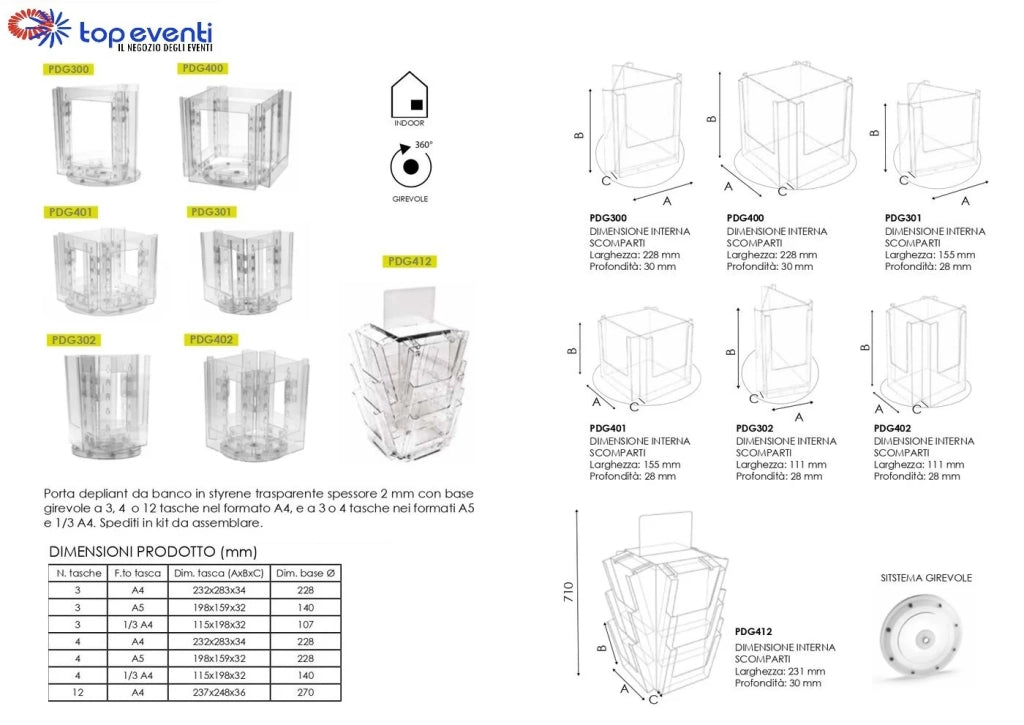 Portadepliant da banco girevole 3 tasche 1/3 A4