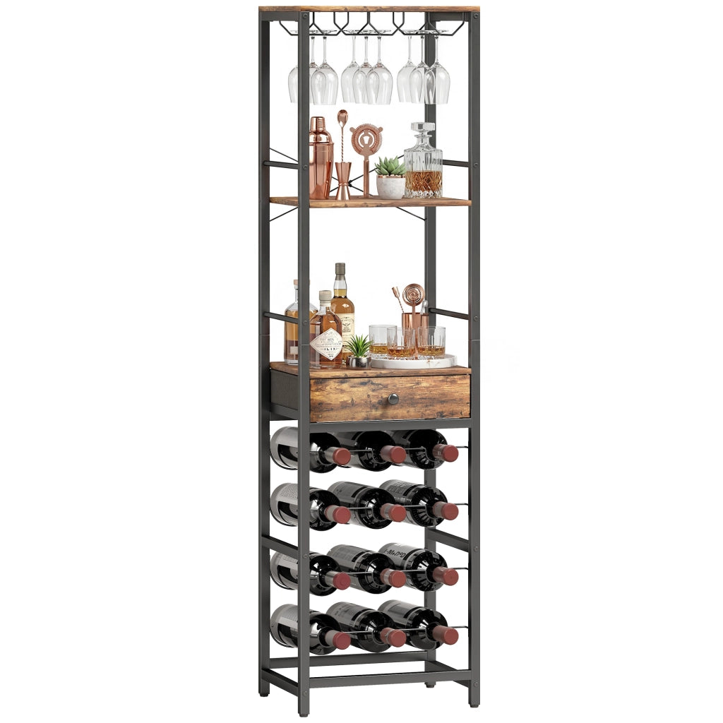 Mobile Bar con Cassetto e Portabicchieri ¨C Minimal ¨C Marrone Rustico