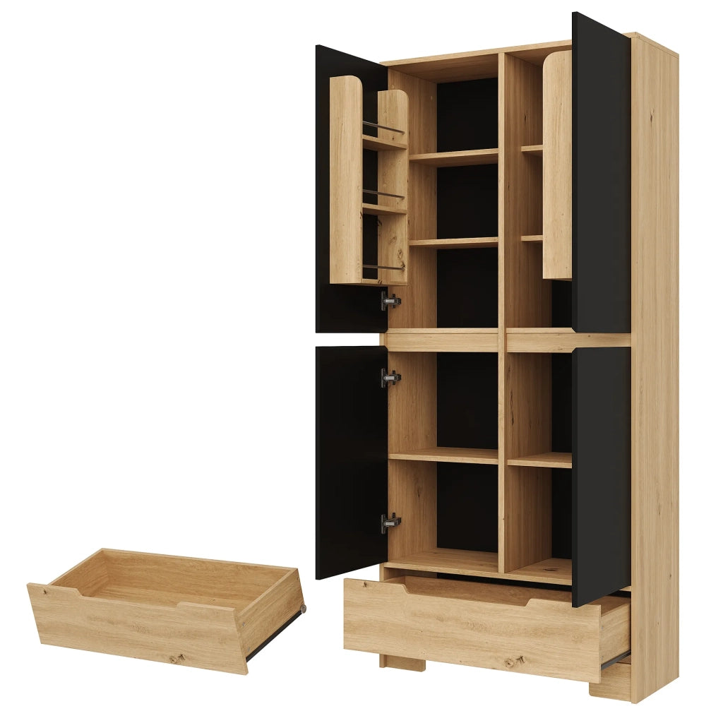 Armadio da cucina alto 80x35x180 cm, con 1 cassetto e ripiani regolabili, mensole su porta, per soggiorno e sala da pranzo
