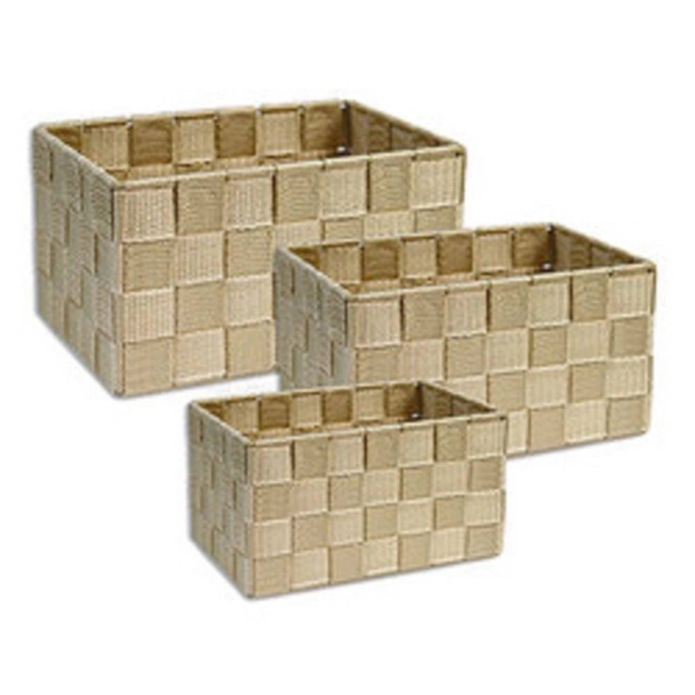 Trade Shop - Cestini Tessuto 3 Scatole Organizer Portaoggetti Bagnoschiuma Makeup Beige Scuro -