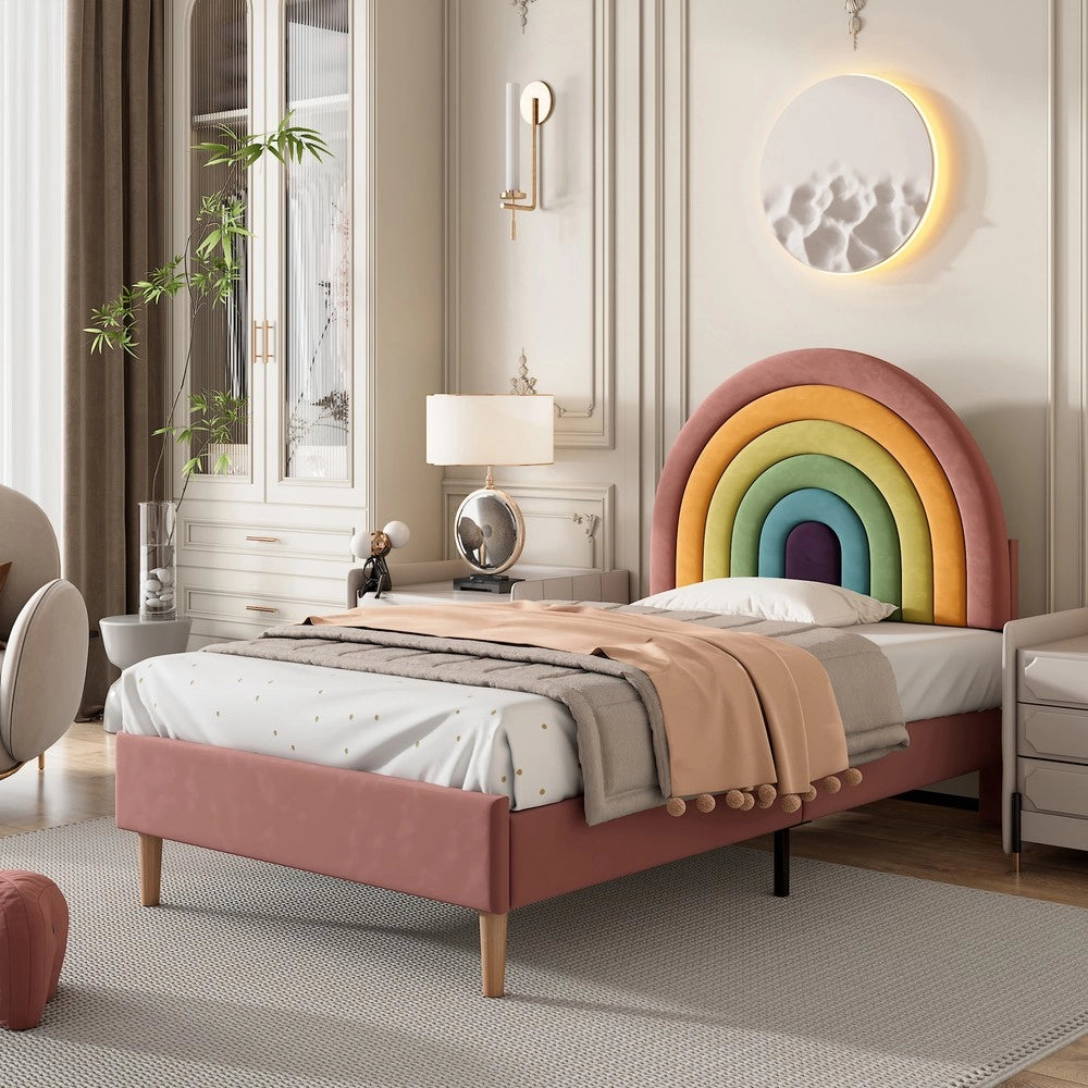 Letto Imbottito Singolo con Testiera Regolabile ¨C MINIMAL ¨C Velluto Rosa 90x200