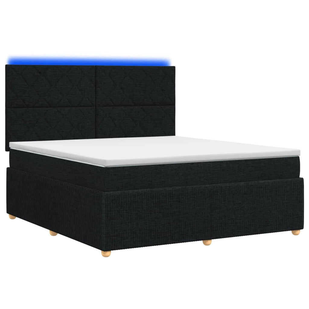 Letto Box Spring LED con Materasso Nero 140 x 200 cm Tessuto 3455883