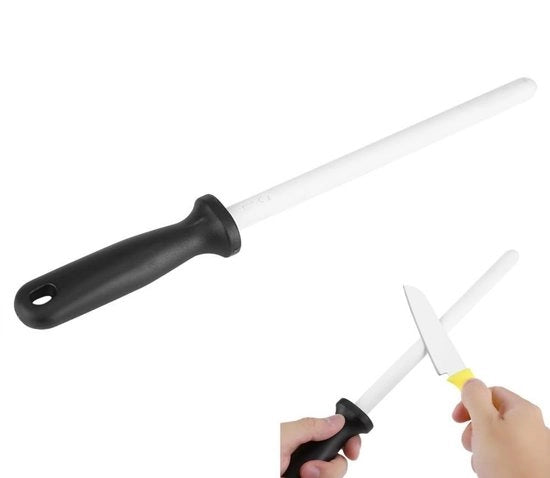 Schiaccia carta ceramica - Professionale strumento per affilare coltelli - Manico ergonomico - Bianco - Strumento per affilare coltelli - Adatto per coltelli da cucina