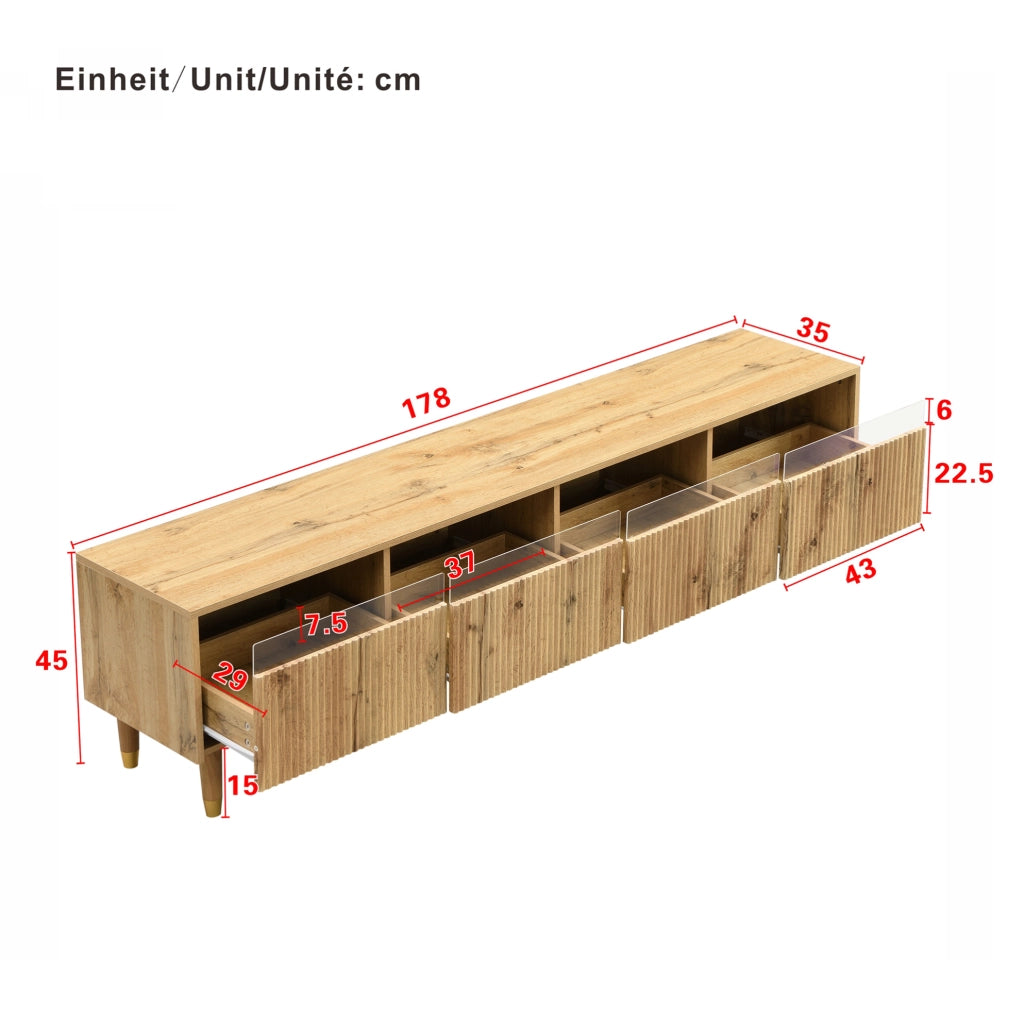 Mobile TV moderno 178 cm con 4 cassetti e passacavi in MDF effetto legno