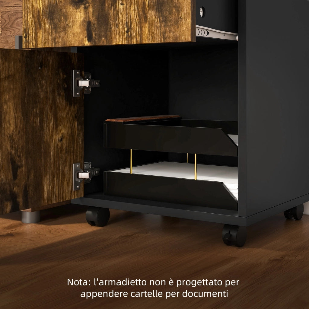 Cassettiera Portadocumenti da Ufficio Ripiano e 2 Cassetti 40x35x60 cm Marrone e Nero