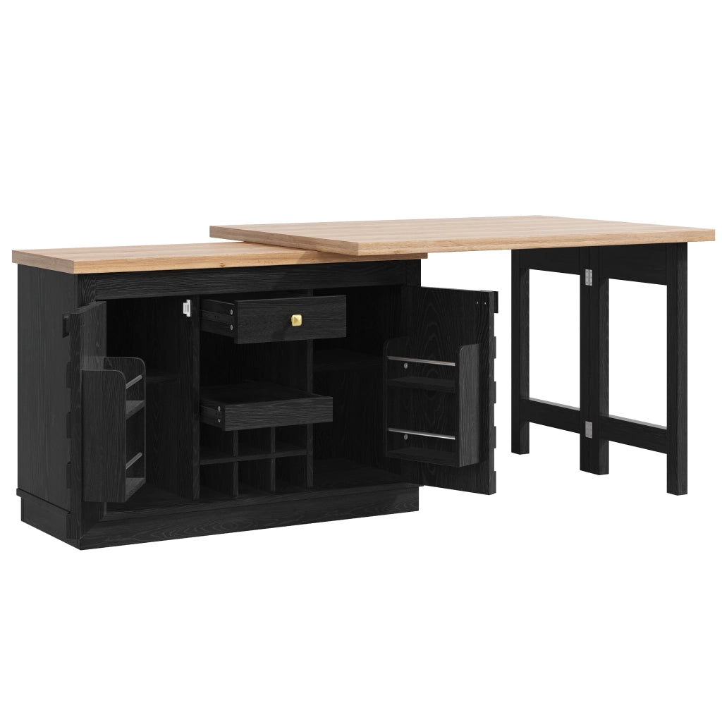 Credenza da cucina con piano girevole a 360°; 1 cassetto; ripiani regolabili e portavino - per cucina - 120-197×40×74.2 cm - nero