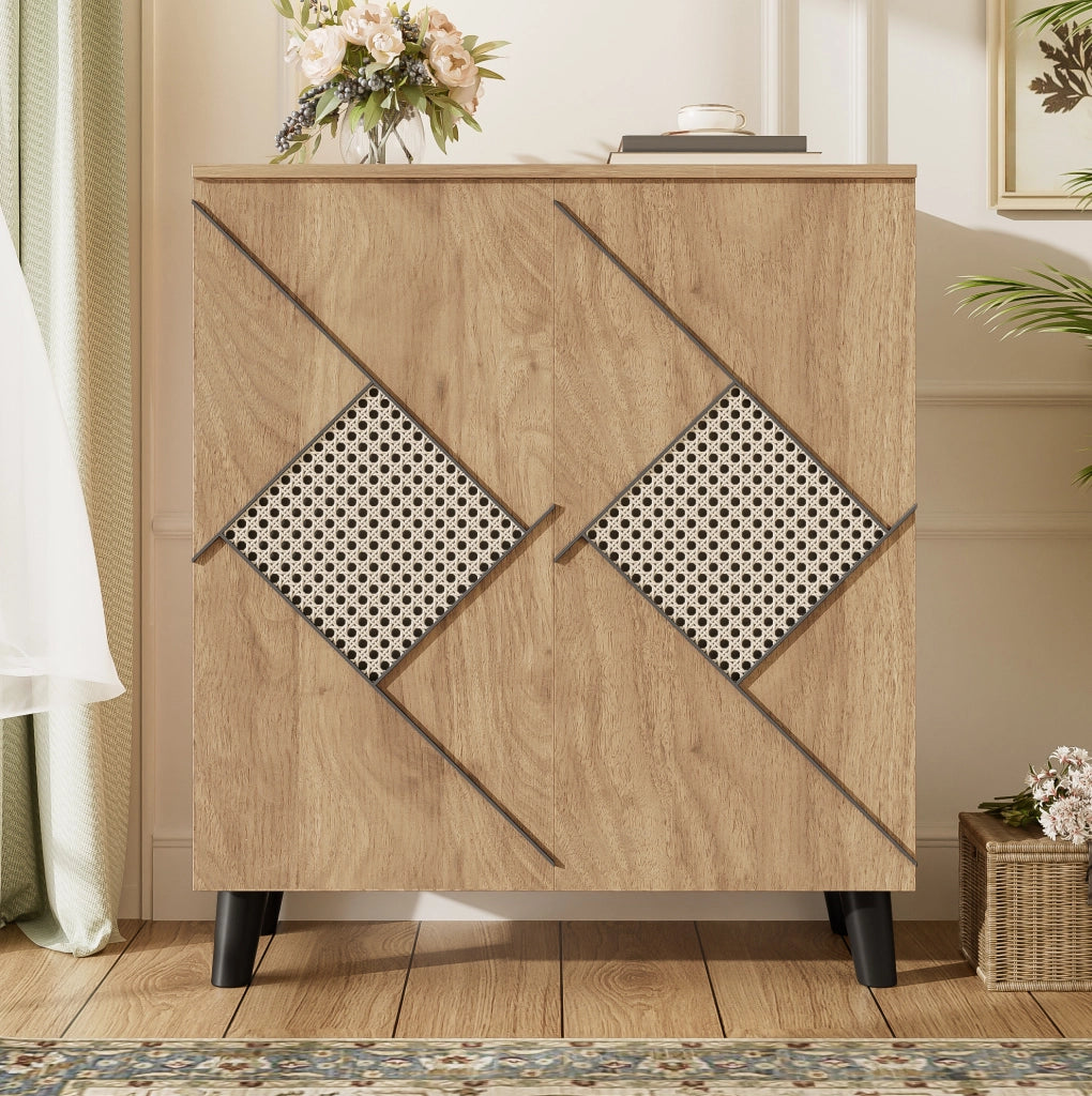 Scarpiera 80x91 cm in pannello truciolare effetto legno con ante e piedini in PVC
