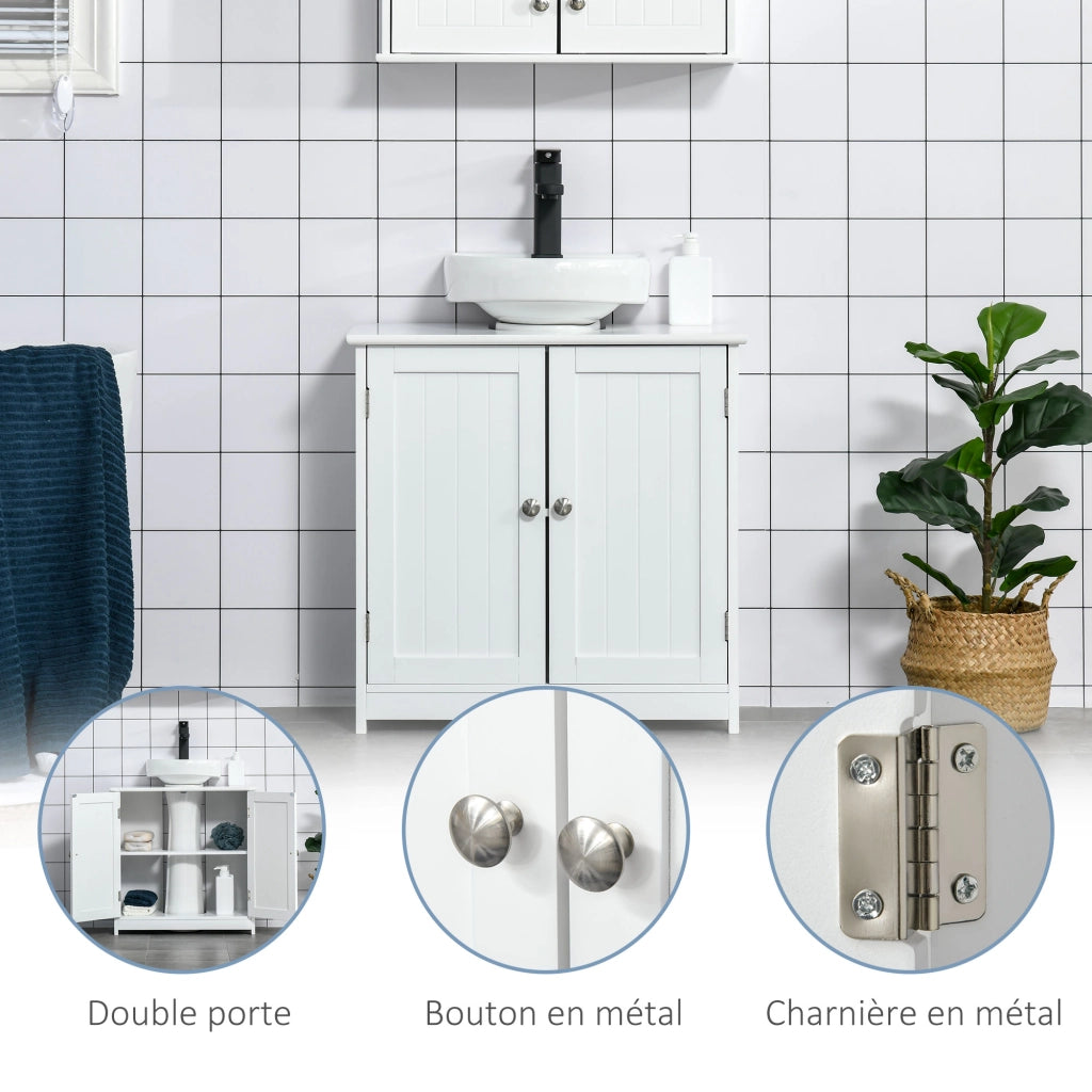 Mobile sottolavabo con 2 ante e ripiano, 60x30x60 cm, legno bianco