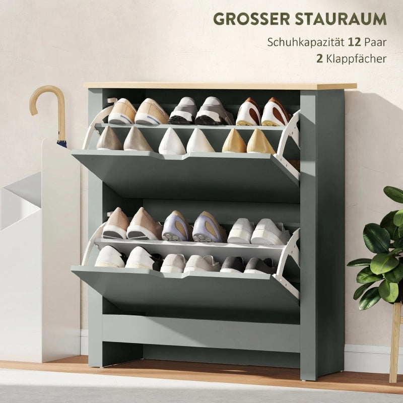 Scarpiera con 2 cassetti ribaltabili per fino a 12 paia di scarpe; pannello in legno; grigio chiaro; 72 × 26 × 80 cm