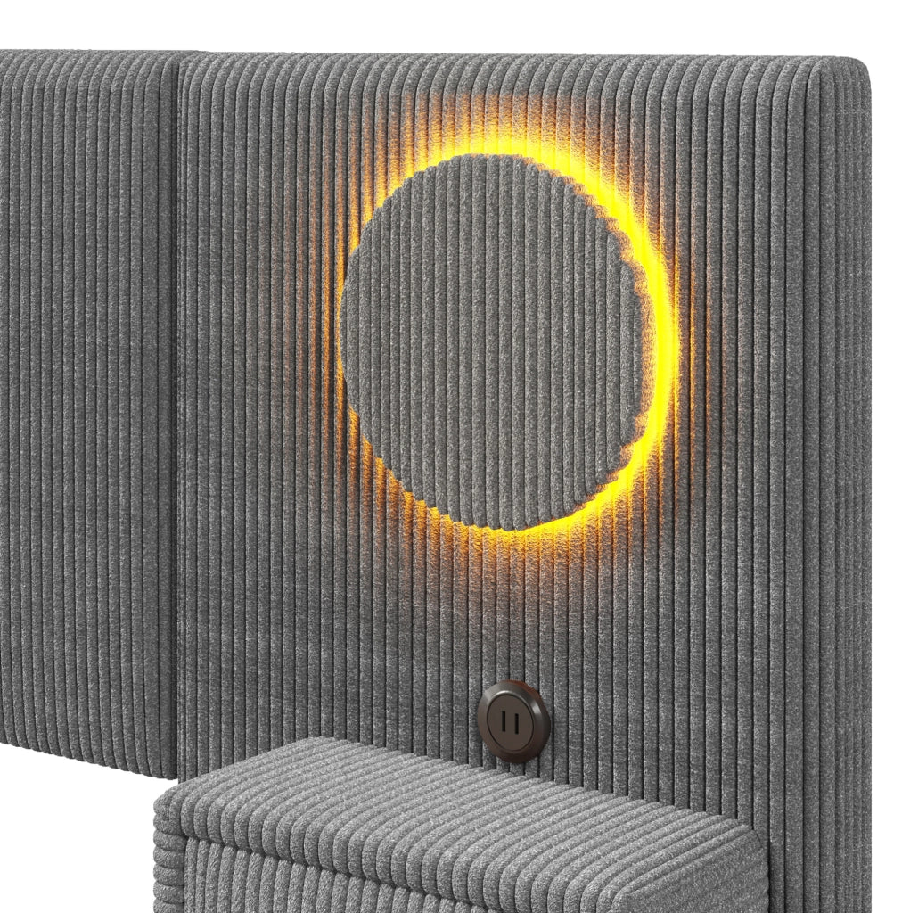 Letto imbottito 180x200 cm in velluto grigio con LED, USB e comodini