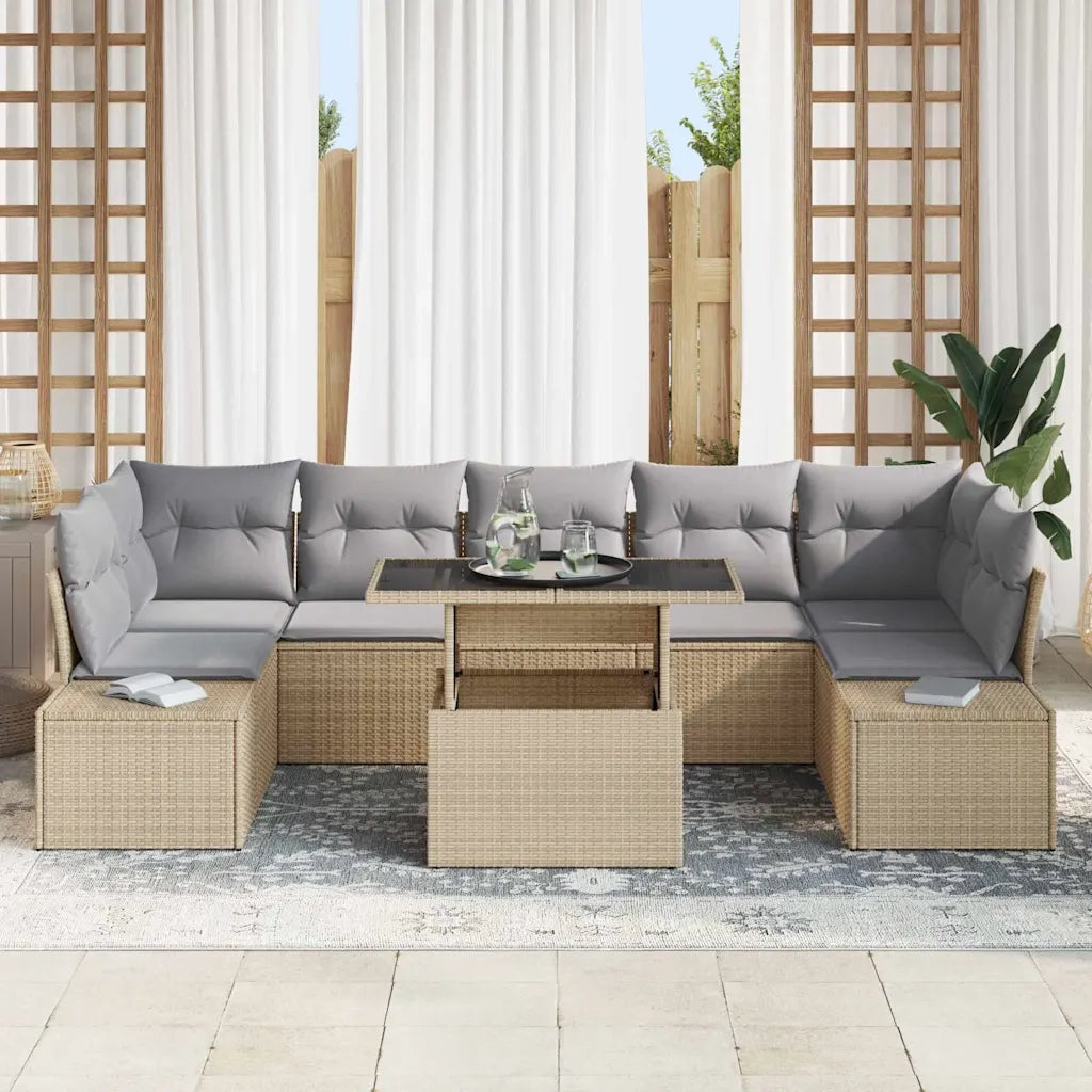 Set di divani 8 pcs Beige e Grigio Chiaro polyrattan