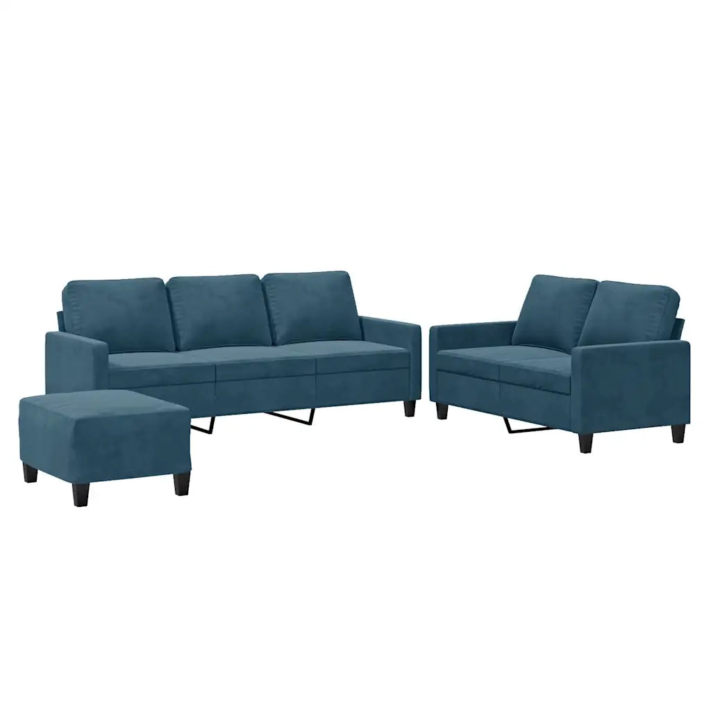 Set di Divani 3 pz con Cuscini Blu in Velluto 3201535