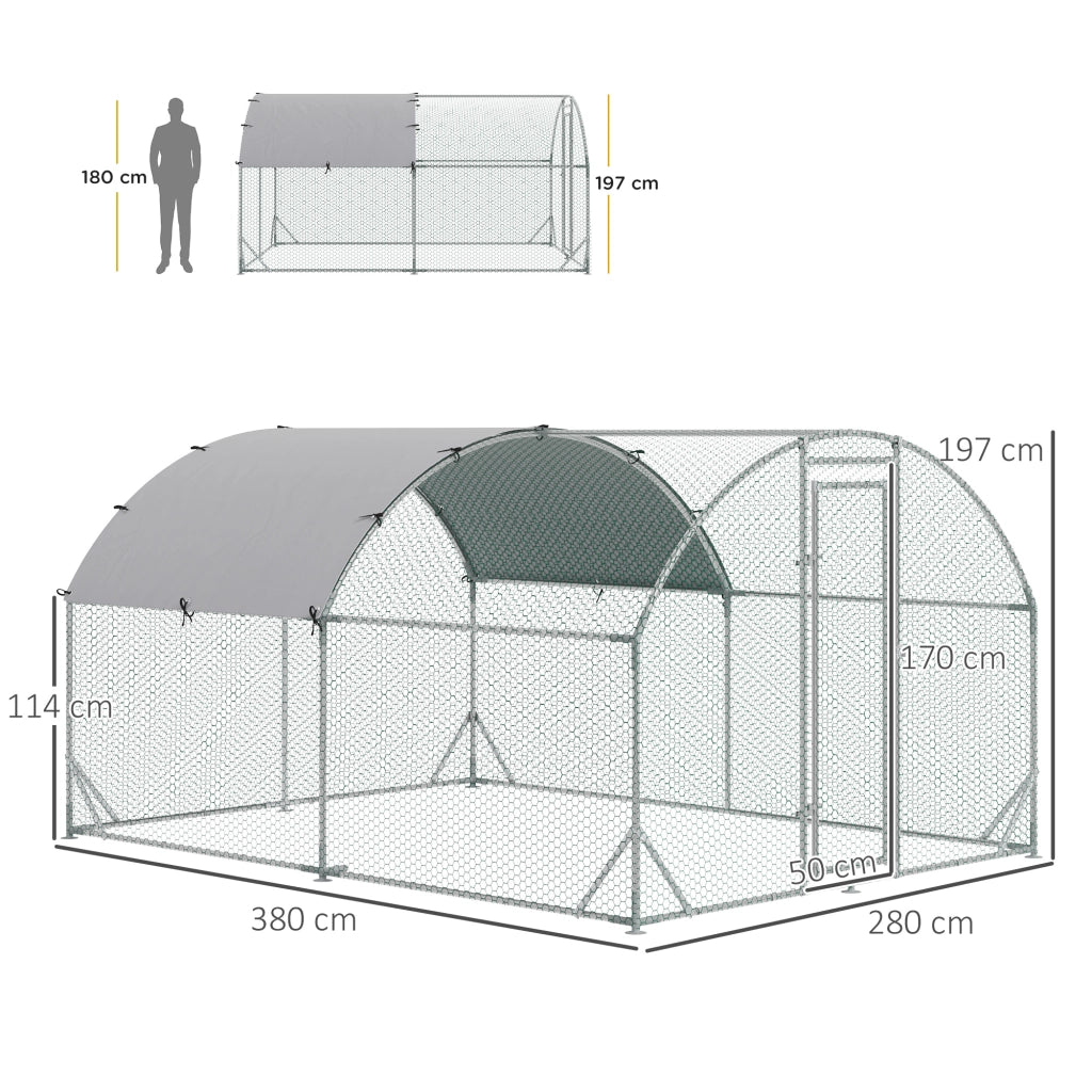 Recinto per Animali da Giardino ¨C Xylo ¨C Metallo Galvanizzato con Tetto Anti UV 280x380x197 cm Argento