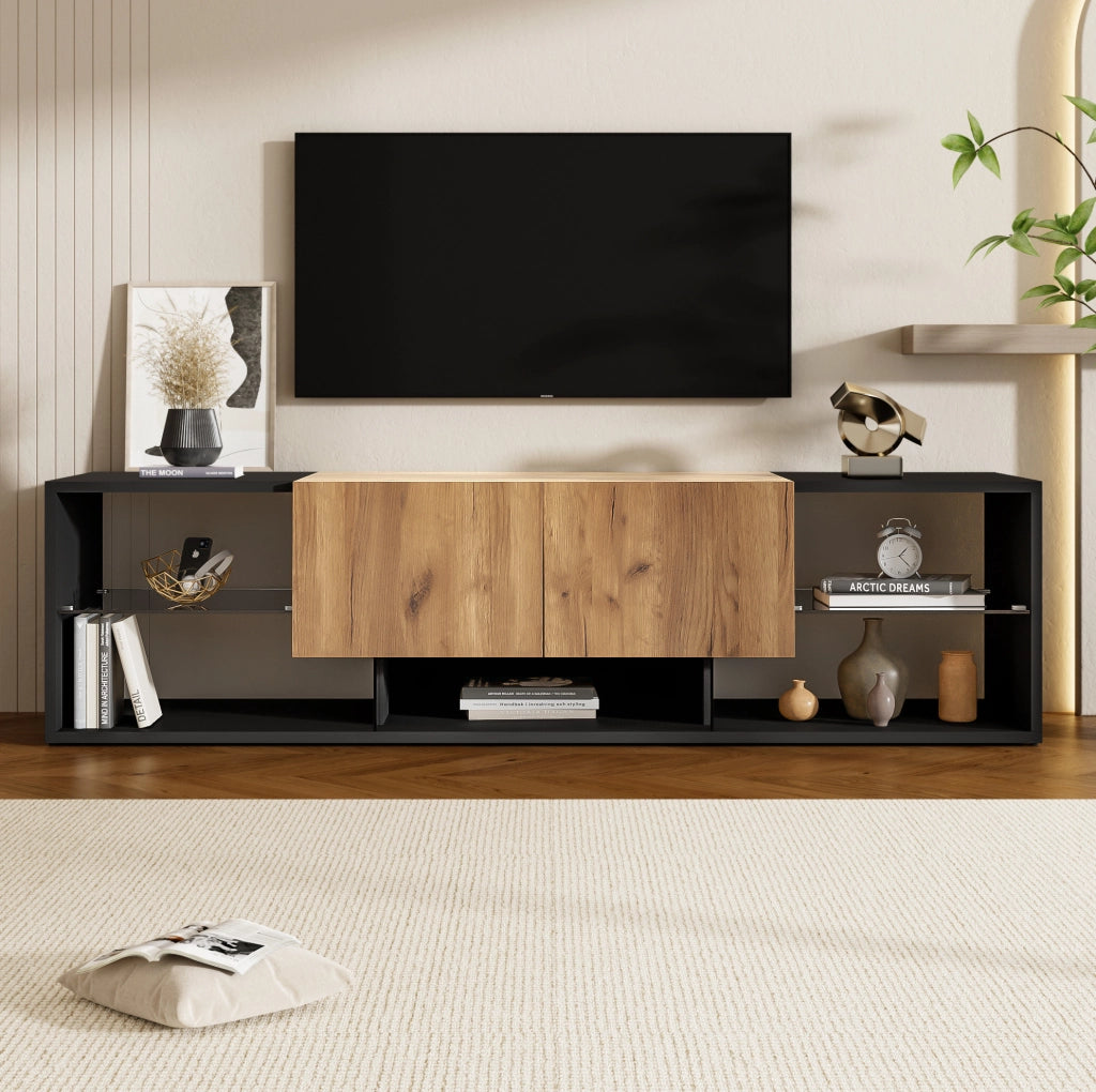 Mobile TV moderno nero con illuminazione LED e due cassetti