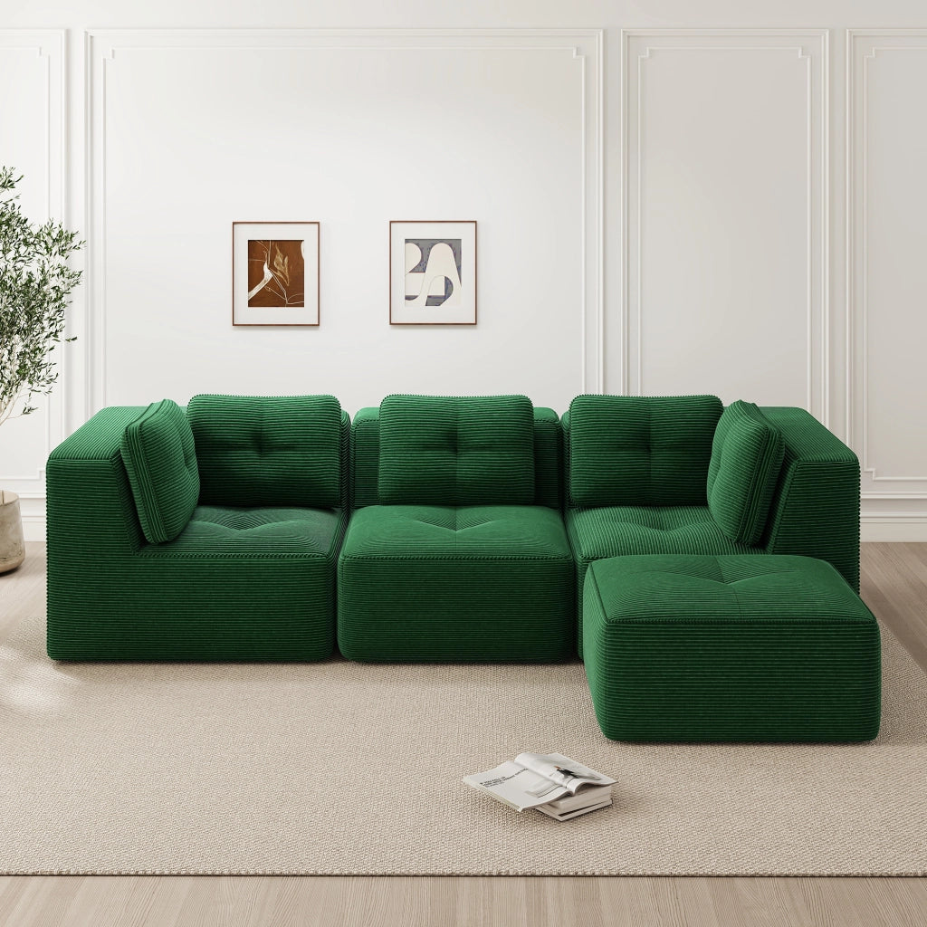 Divano angolare modulare 3 posti con chaise longue braccioli larghi e base antiscivolo in velluto a coste verde