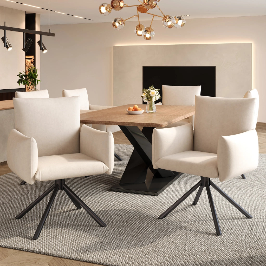 Set di 6 sedie da pranzo girevoli a 360¡ã con braccioli in velluto beige e metallo