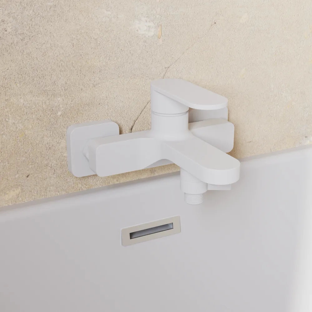 Set miscelatori lavabo ad incasso placca stondata bidet miscelatore esterno vasca bianco opaco | Margot